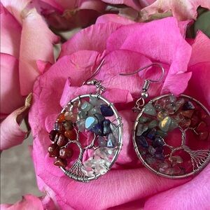 Multicolor Gemstone Tree of Life Earrings